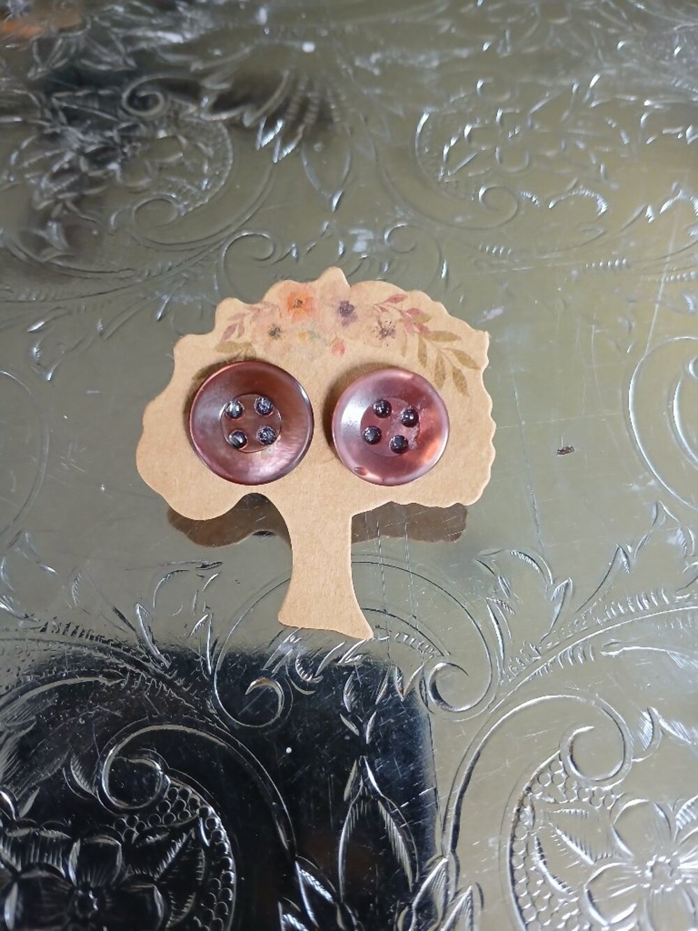 Brown Vintage Button Earrings